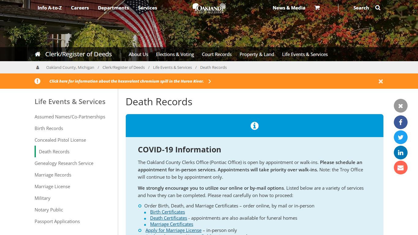 Death Records - Oakland County, Michigan | Oakland County ...