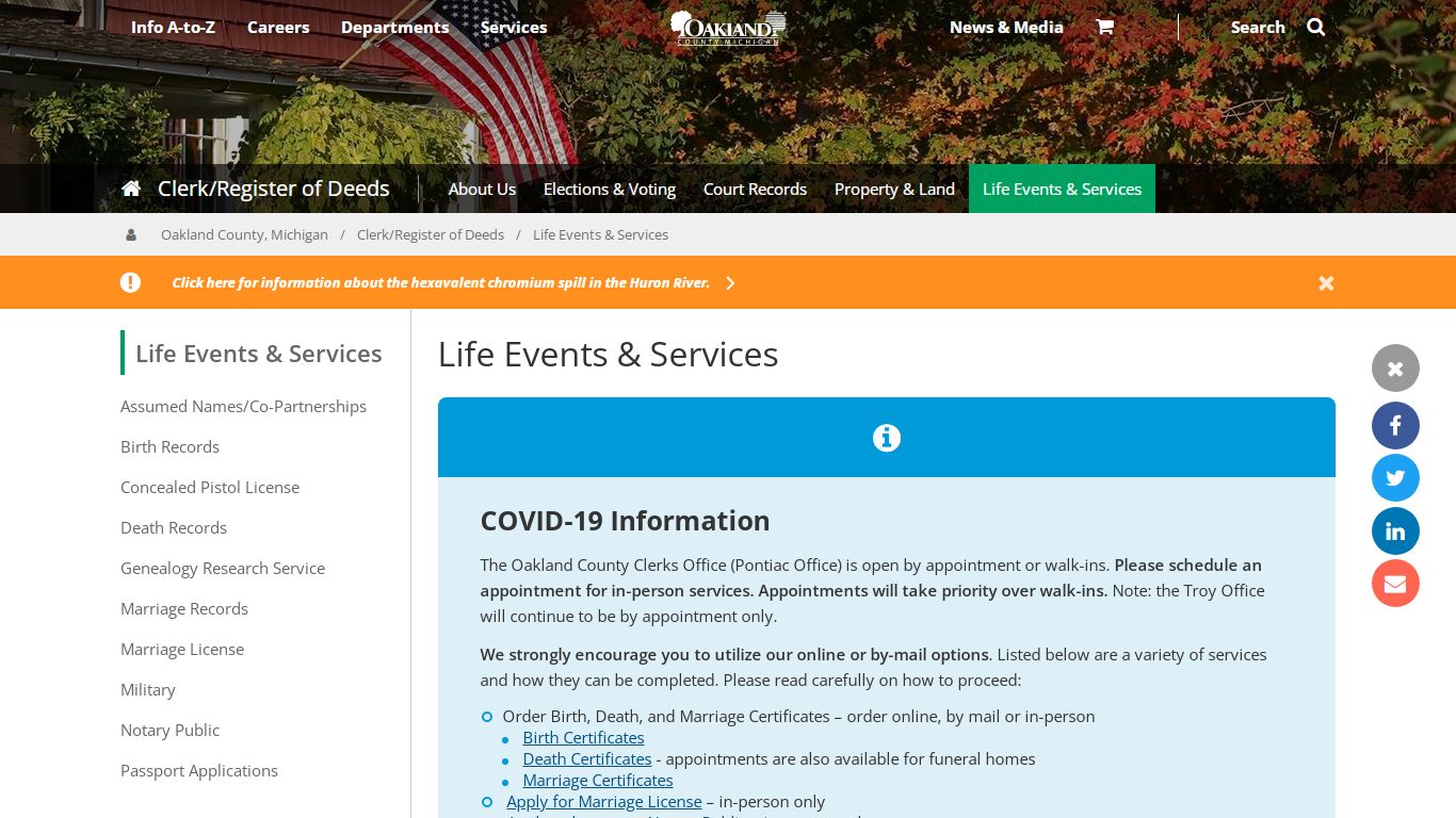 Life Events & Services - Oakland County, Michigan
