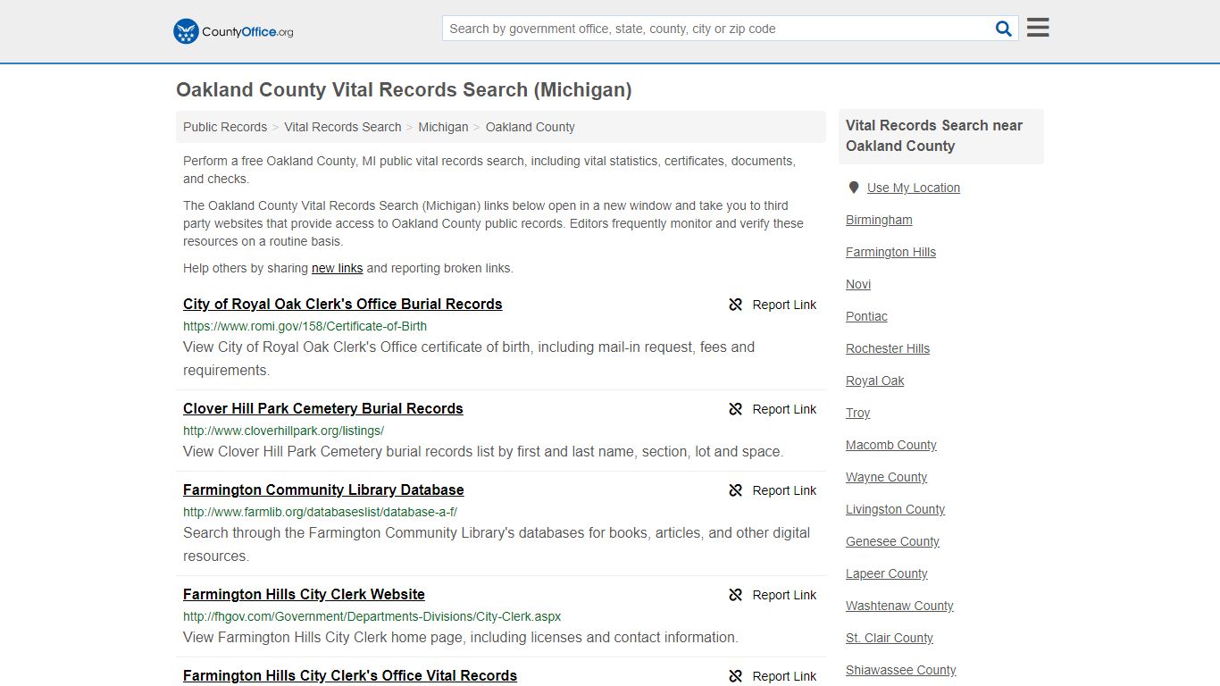 Vital Records Search - Oakland County, MI (Birth, Death ...